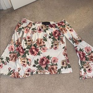 Off the shoulder long sleeve floral shirt